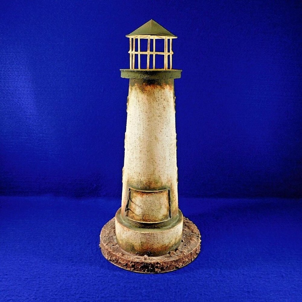 Large Painted Tin Lighthouse Votive Tealight Candle Holder 15" Beach Decor - Picture 4 of 11